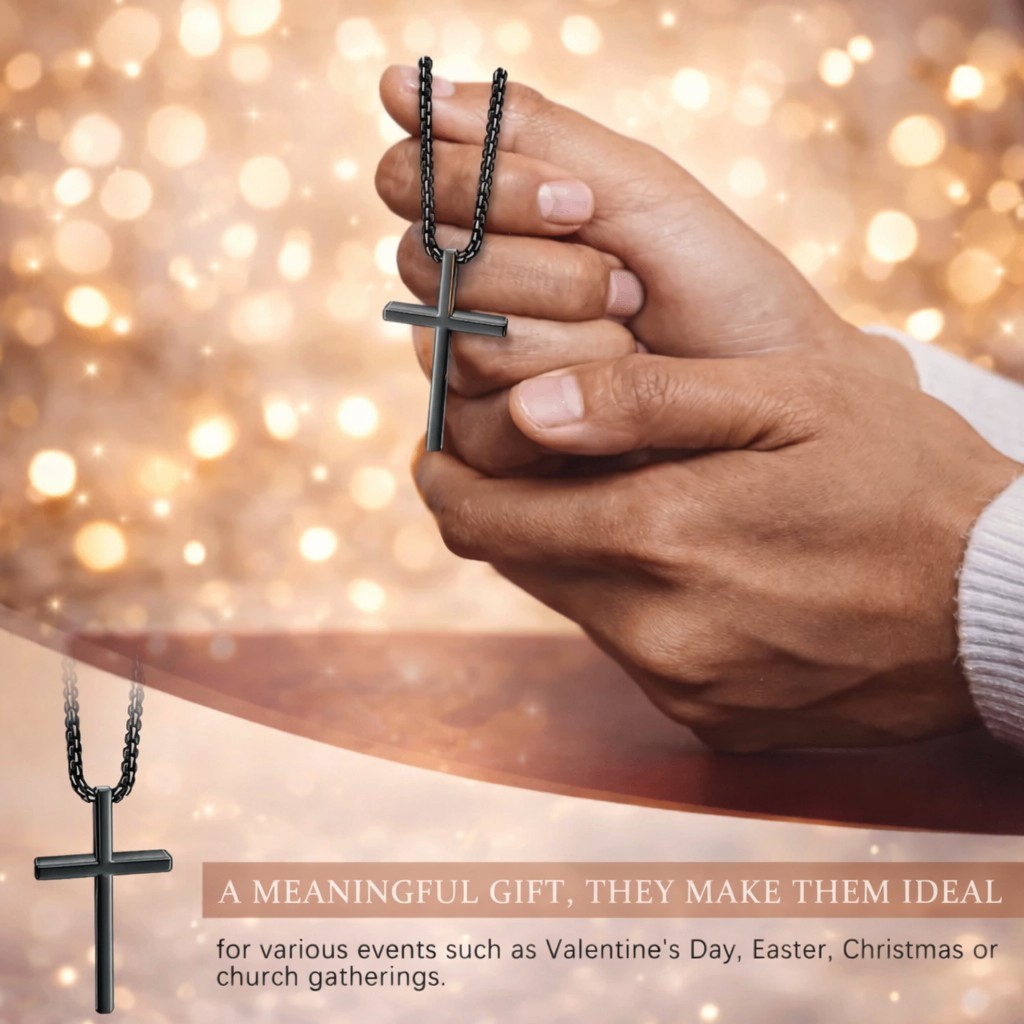 Titanium Steel Cross Necklace for Men (Black Color) Pendant Adjustable Chain