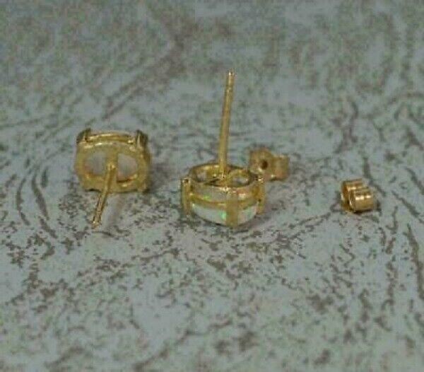 3Ct Oval Cut Fire Opal Beautiful Solitaire Stud Earrings 14K Yellow Gold Finish
