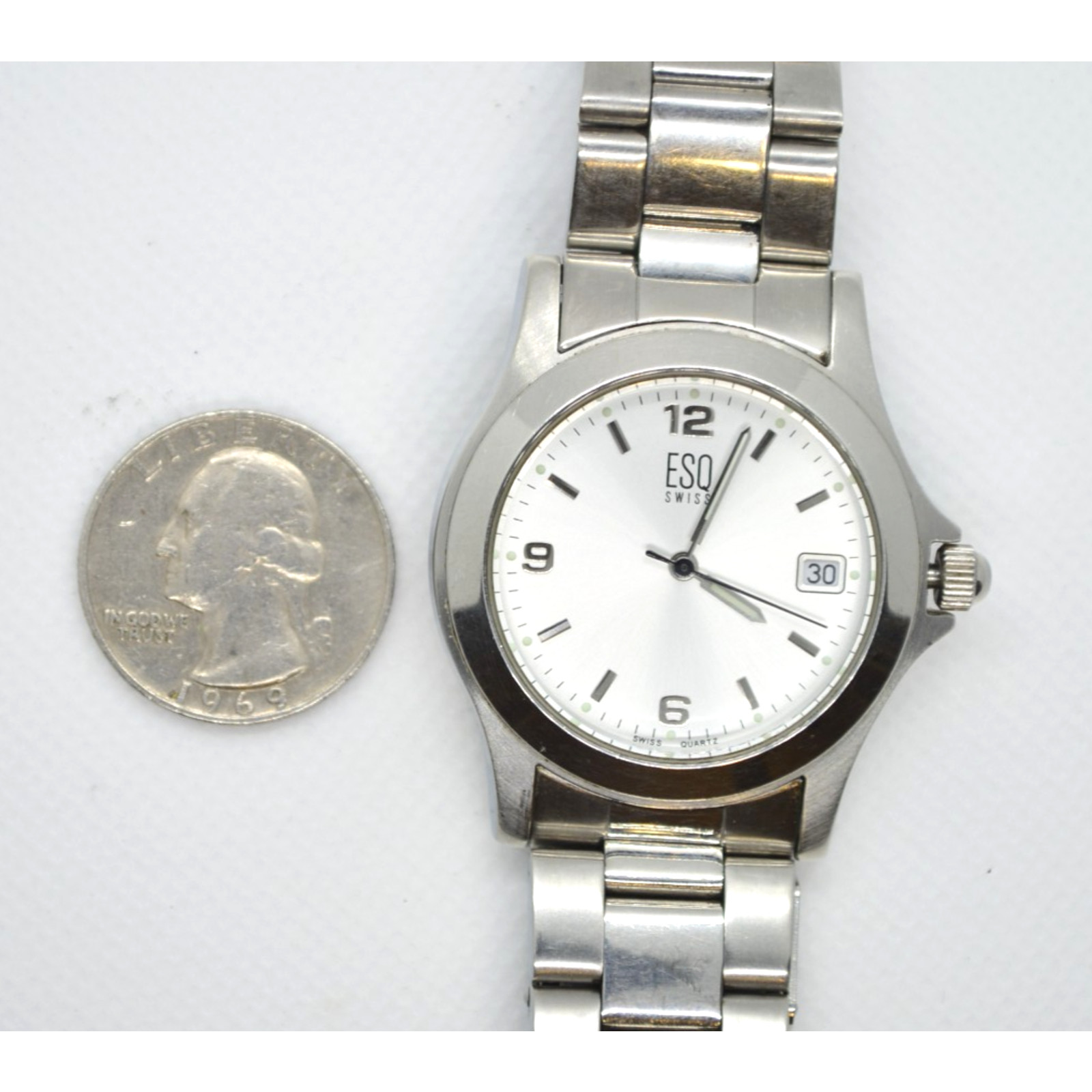 ESQ Swiss Men E5063 Dress Formal Silver Tone Quartz Watch New Battery #503