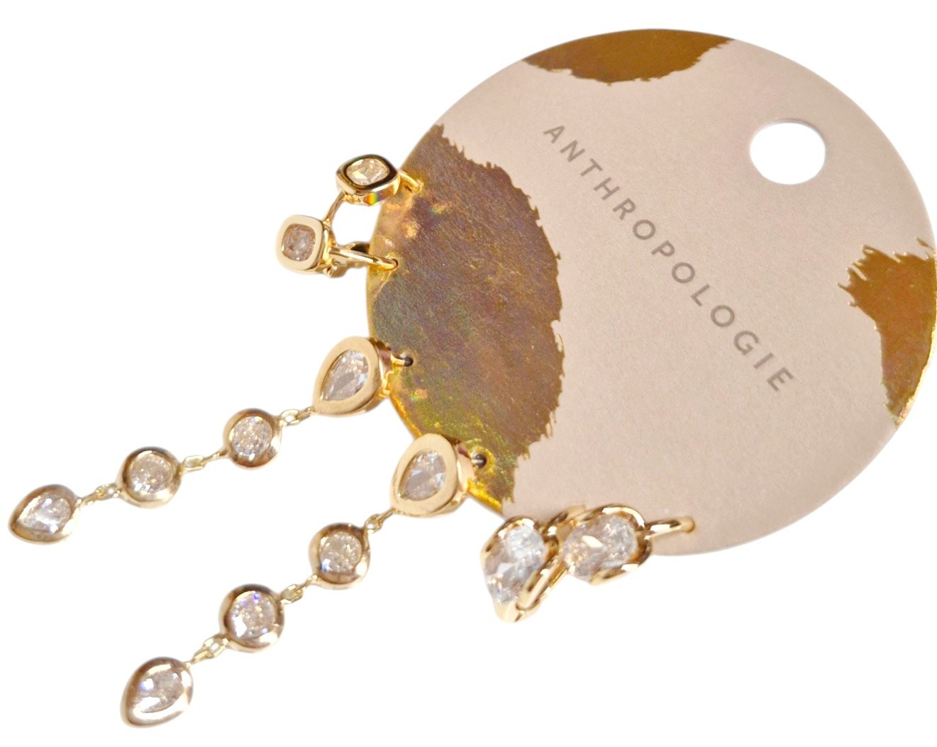 Anthropologie Glitz Crystal Earring Set Cubic Zirconia 14k Gold Plated Brass New