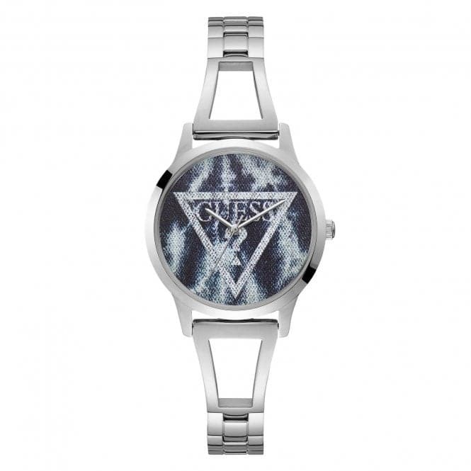 Guess W1145L1 Womens Guess Silver Blue Acid Denim Logo Dial Watch