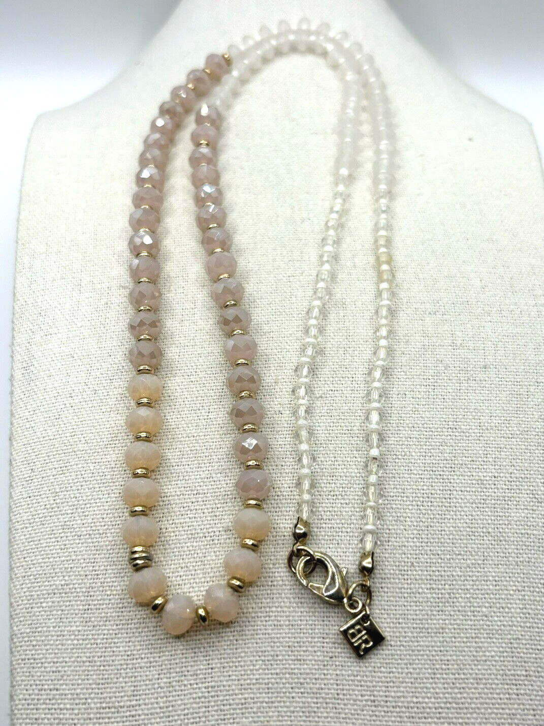 Banana Republic Champagne Cream White And Gold Graduated Bead Necklace 30 Inch