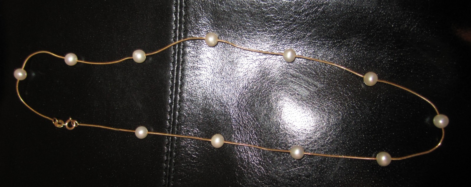 RCI 14K Gold 16″ Long Necklace with Floating Pearl Stations 5mm Pearl