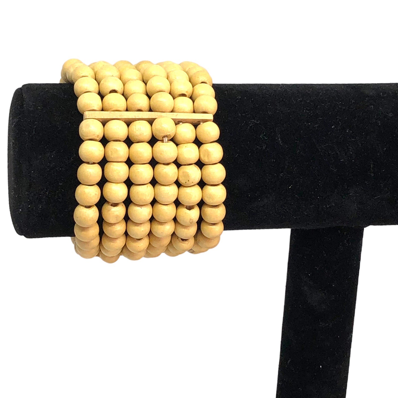 Handmade Wooden Bead Bracelet Multi Strand Honey Color Wood Stretch Bracelet