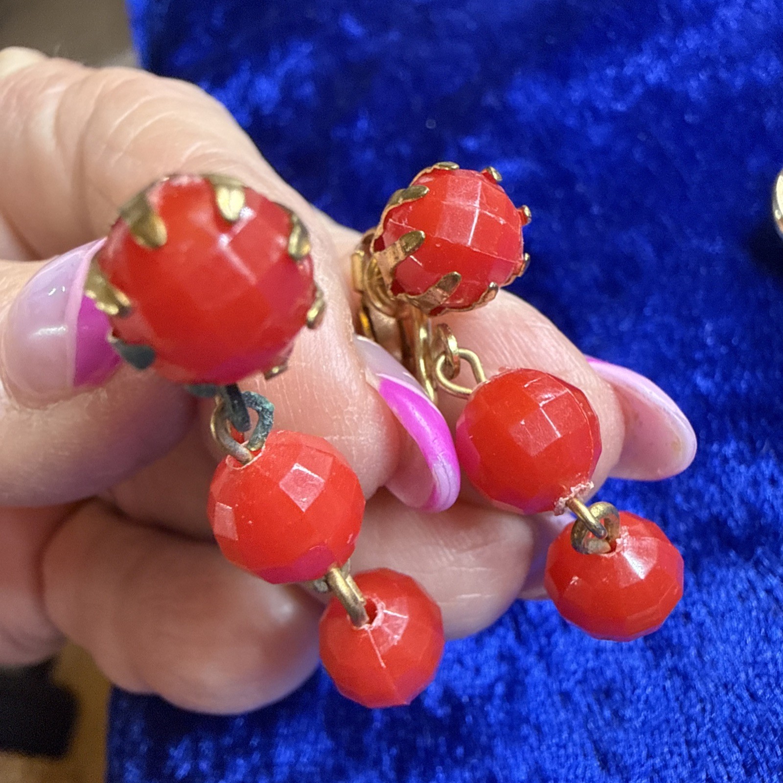 Vintage Clip On Earrings Lot of 3 Pairs Costume Jewelry Red White Mix Materials