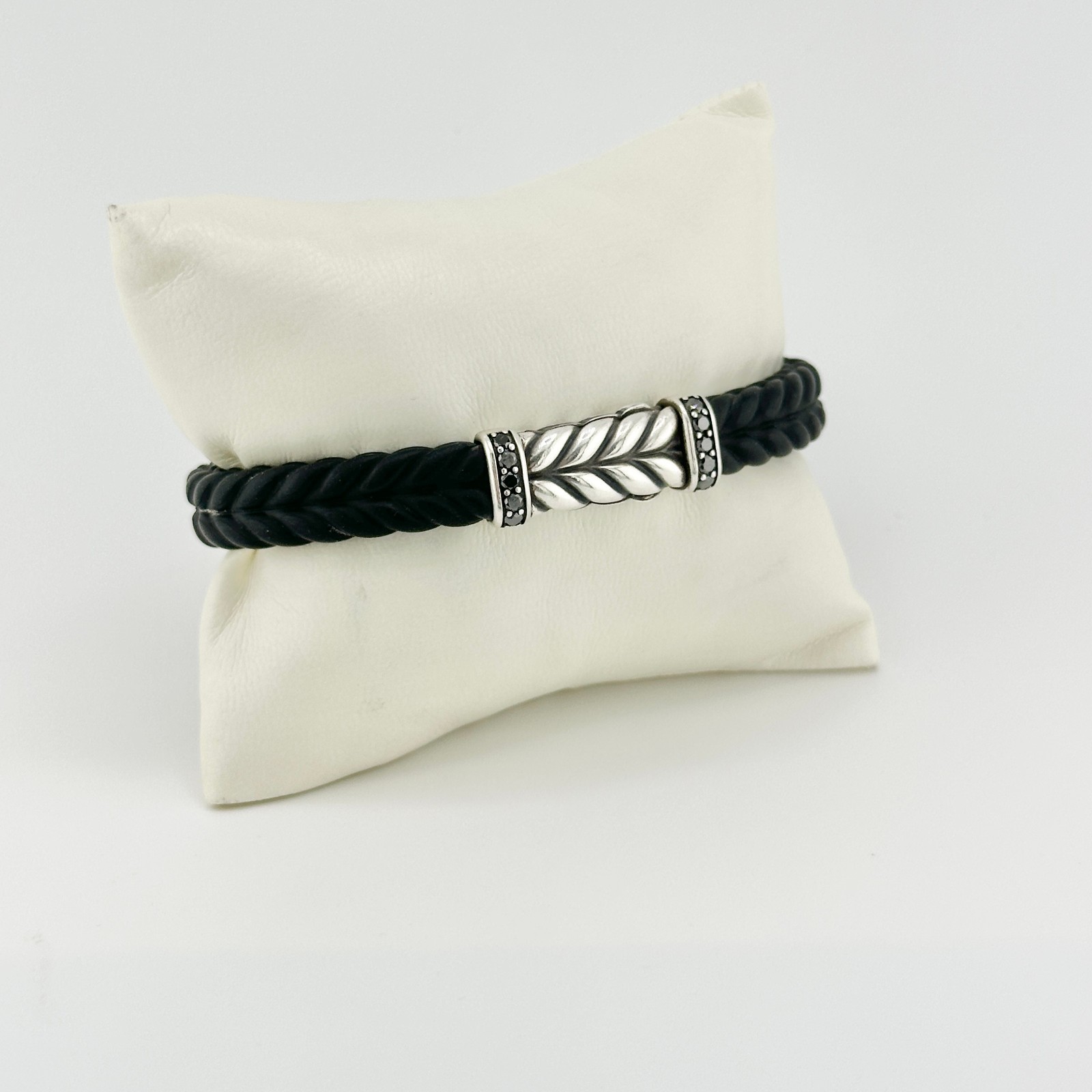David Yurman Chevron Bracelet in Black Rubber w/ Pavé Black Diamonds – Large
