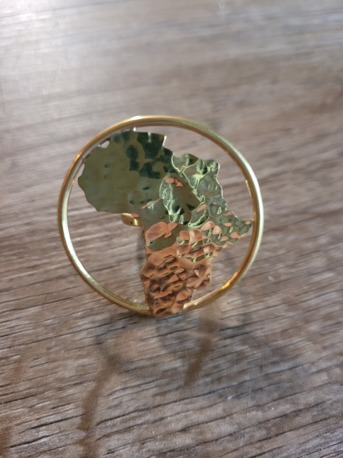 African Brass Ring Africa Map Design | Handmade Adjustable Statement Jewelry