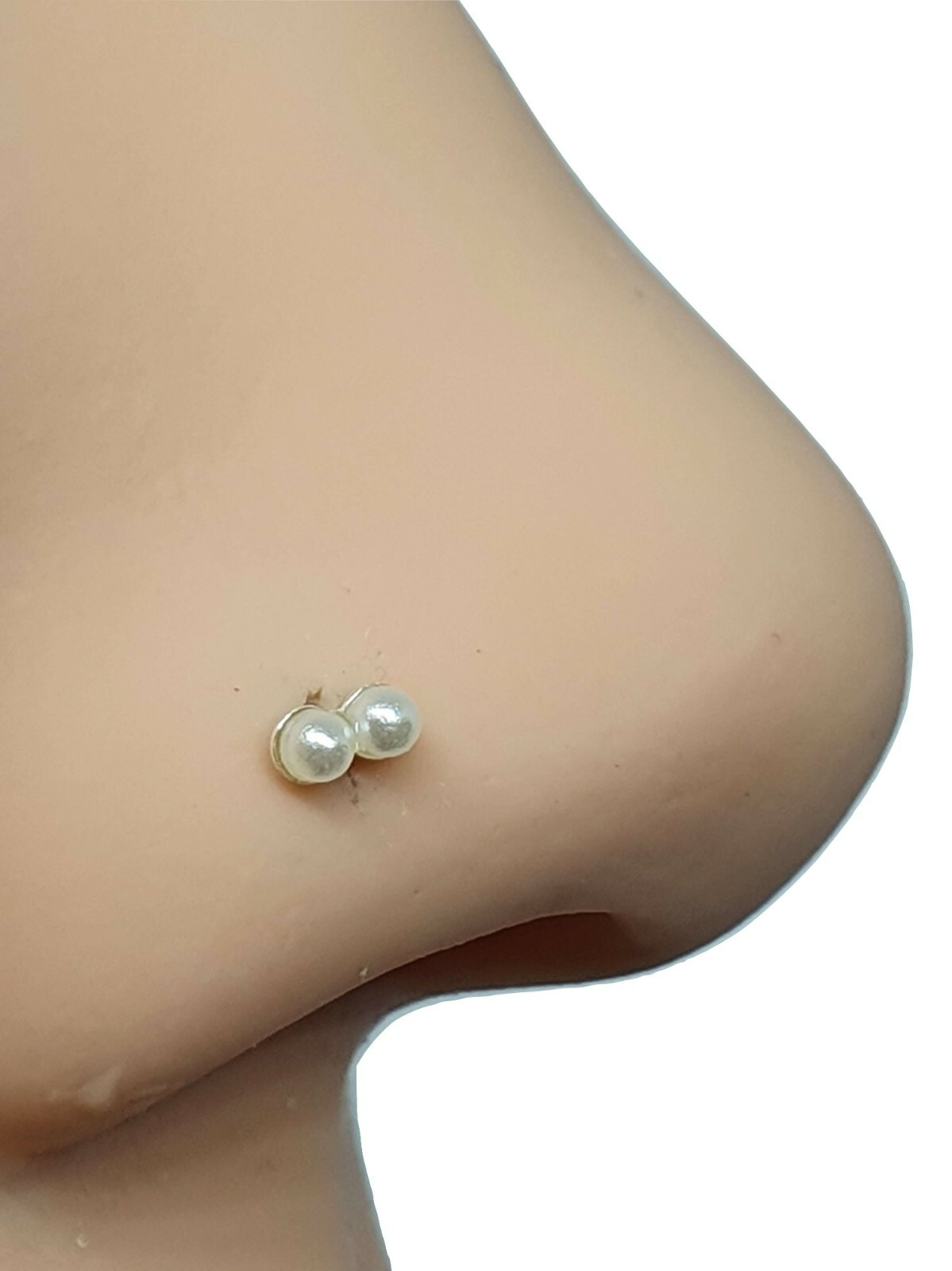 Pearl Nose Stud Double Cultured Twin Pearl 22g (0.6mm) 925 Silver Ball End