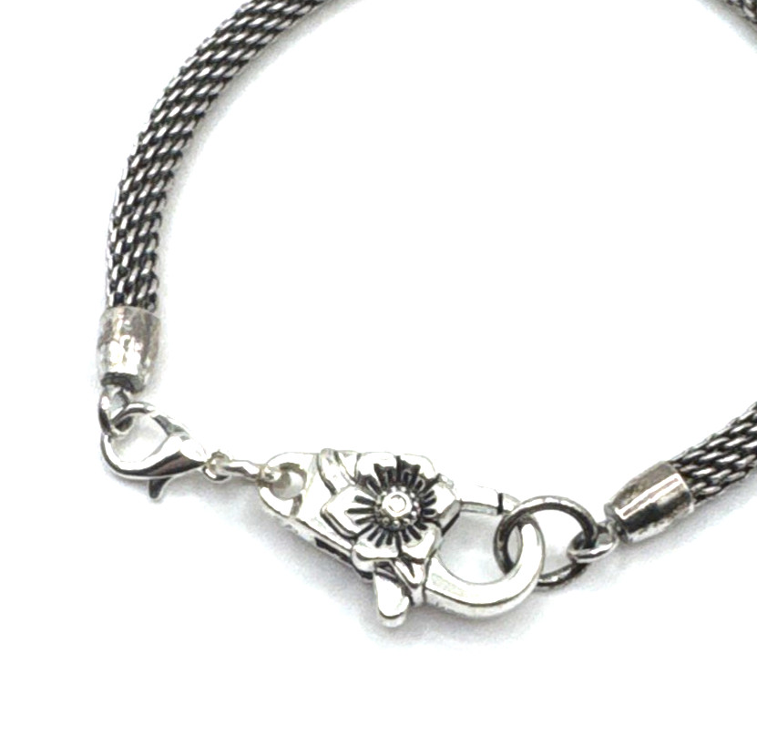 Brighton Mesh Clip On Charms Bracelet W/ Non-Brand Etched Flower Clasp 8 Inch