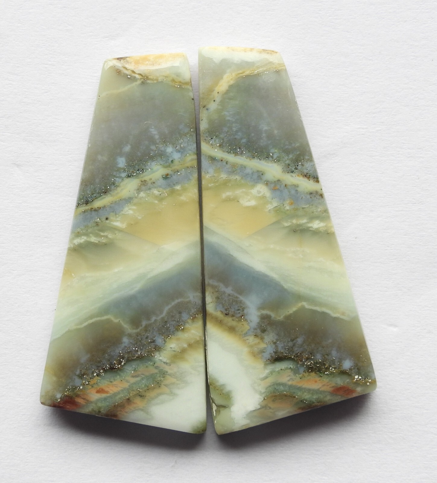 43.55 Ct Natural Green Lace Agate (35.6mm X 15.5m each)Cabochon Loose Match Pair