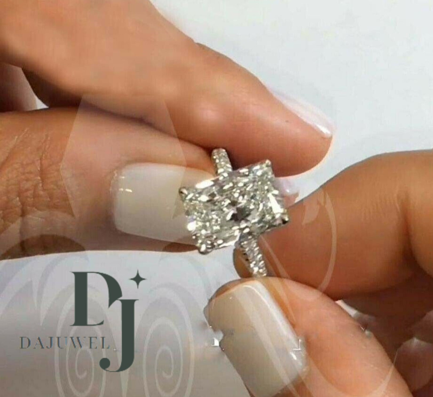Moissanite Solitaire Engagement Ring 2.50 Carat Radiant Cut Solid 14K White Gold