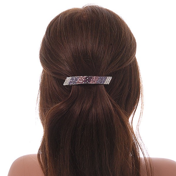 Purple/ Lavender/ Clear Barrette Hair Clip Grip In Silver Tone – 80mm Across