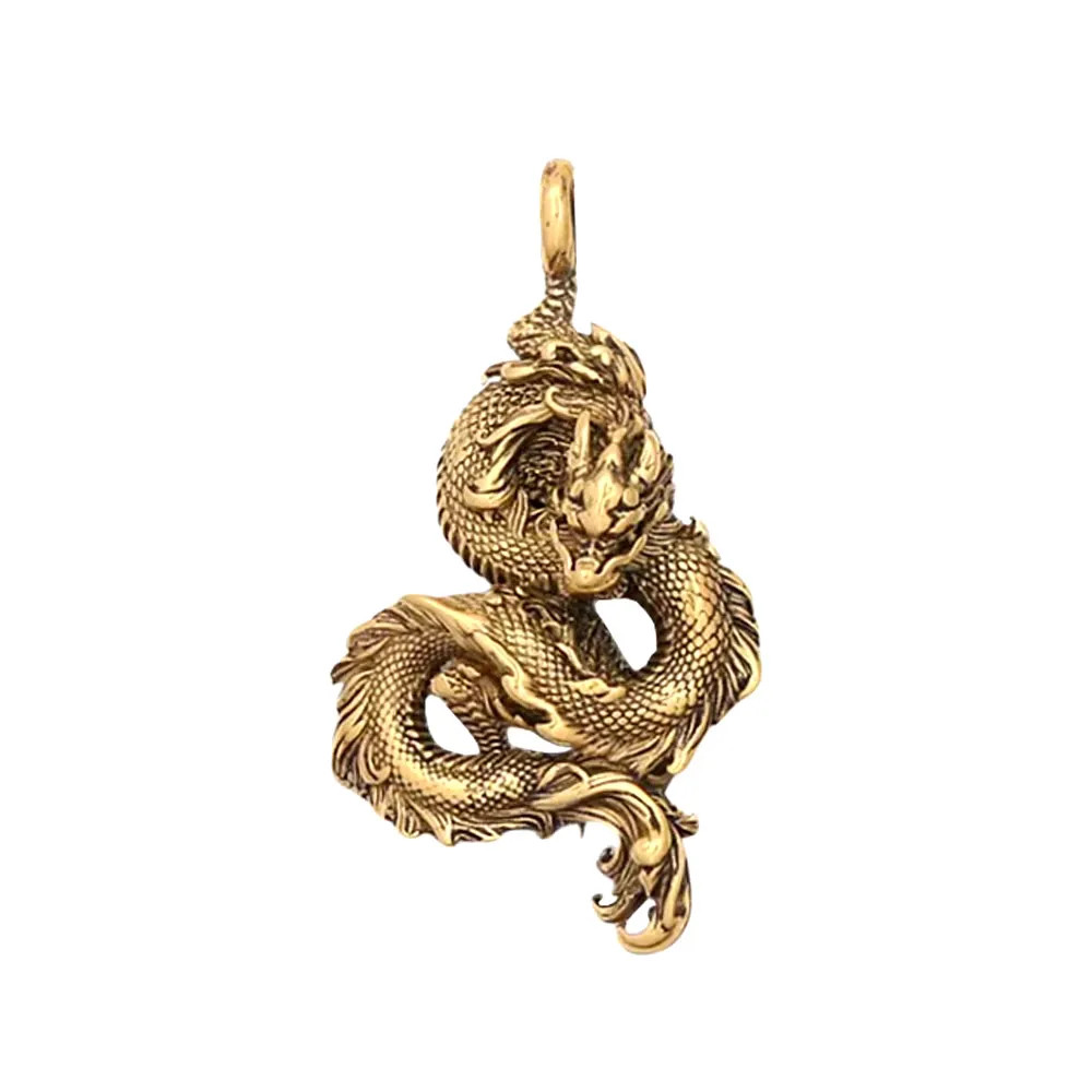 Antique Gold Silver Two Tone Stainless Steel Chinese Dragon Amulet Necklace Punk