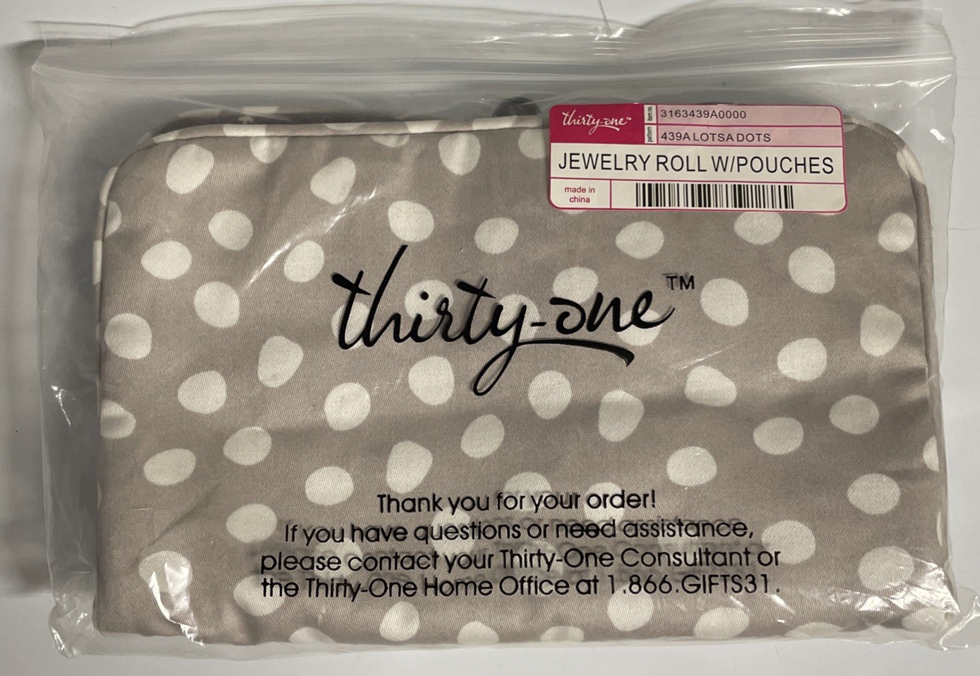 New Thirty One Jewelry Roll w Pouches Lotsa Dots