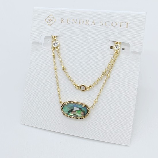 Kendra Scott Elisa Gold Crystal Multi Strand Pendant Necklace in Abalone Shell