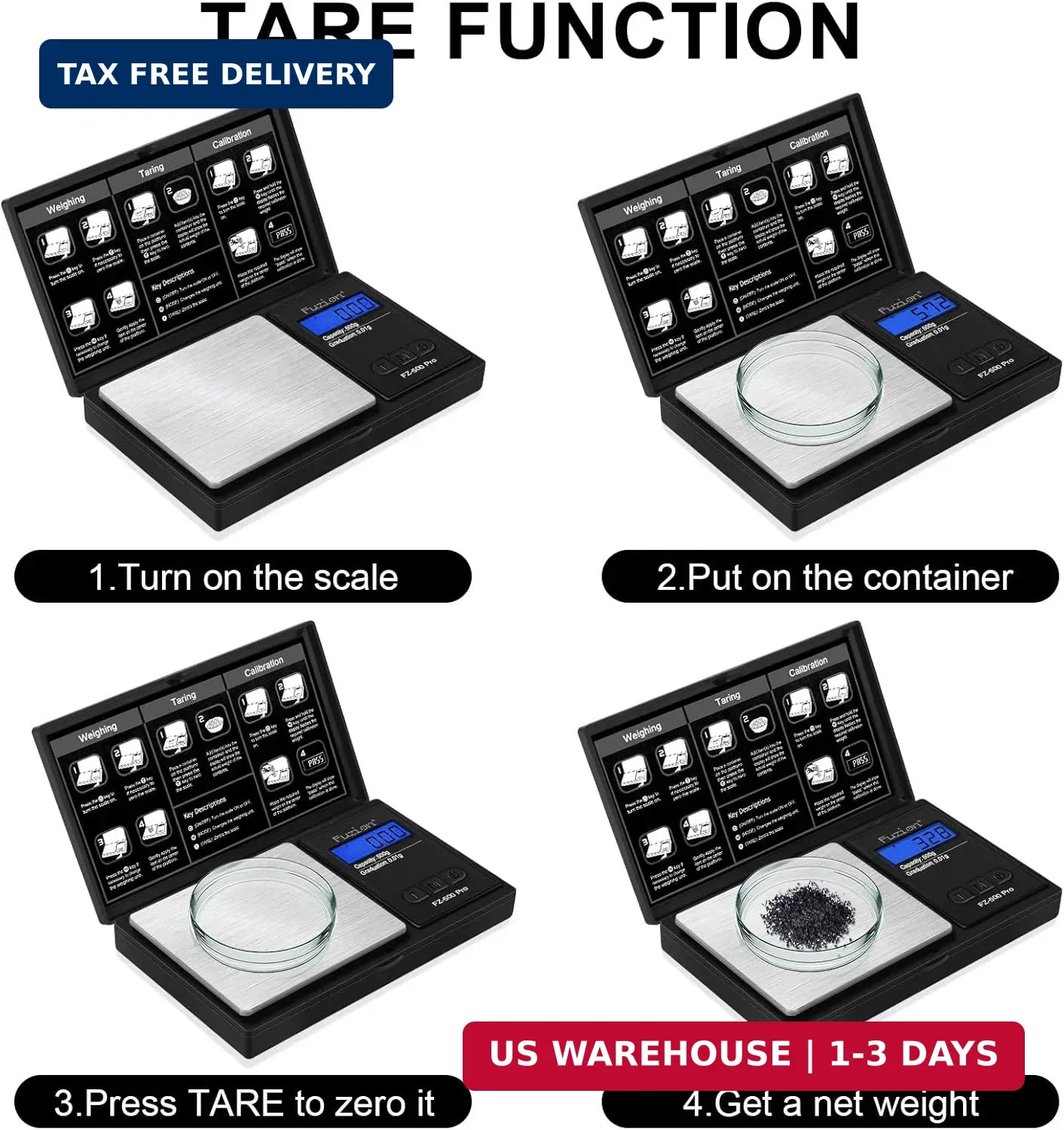 Fuzion Gram Scale, Digital Pocket Scale .01 Gram Accuracy, 500g Mini Jewelry Sca