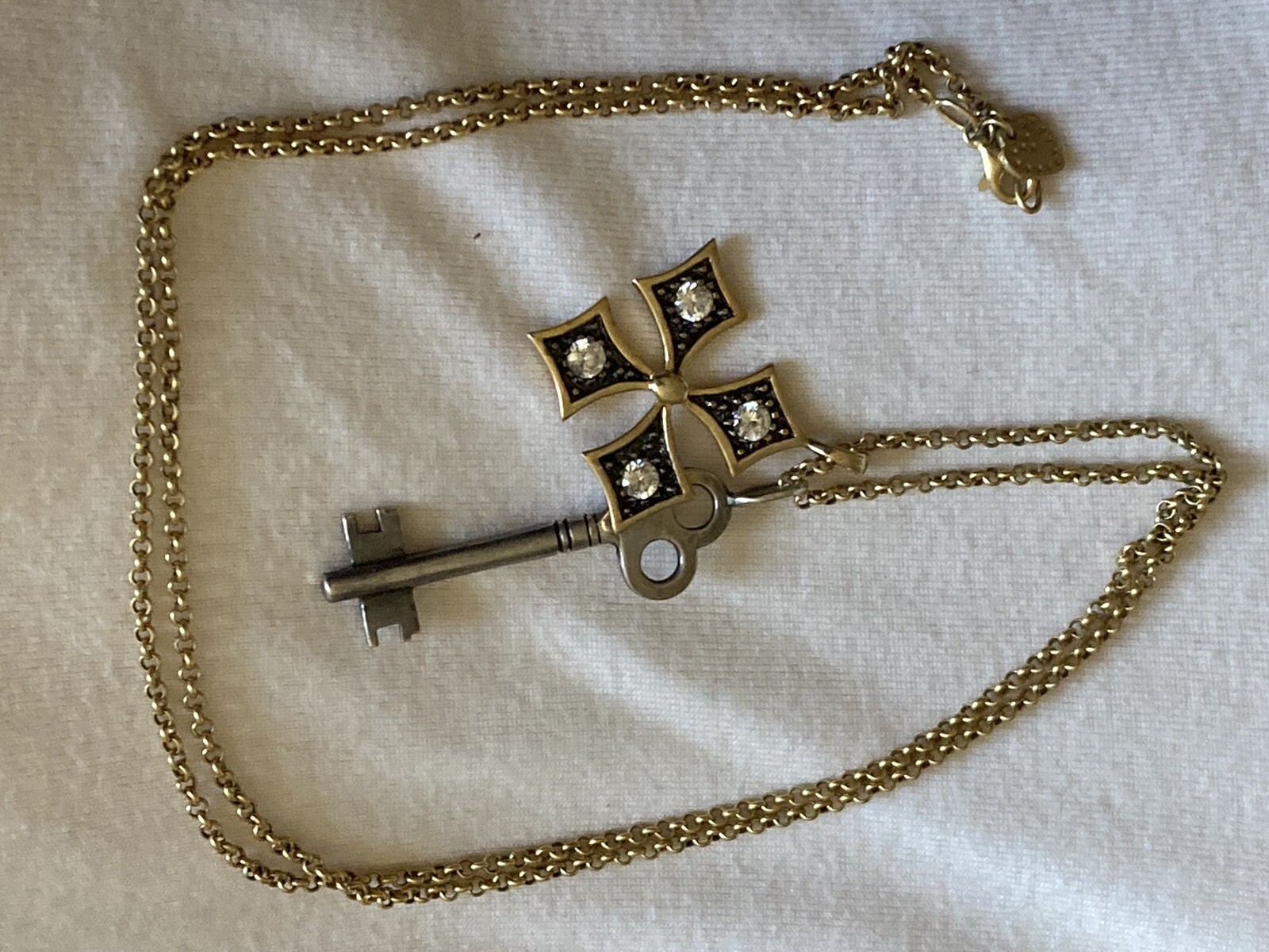 Stella & Dot Liv Multi Charm Necklace Maltese Cross Silver Key From Estate