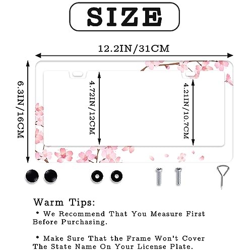 Cherry Blossom License Plate Frame for Women 2 Pack Cute Flower License White