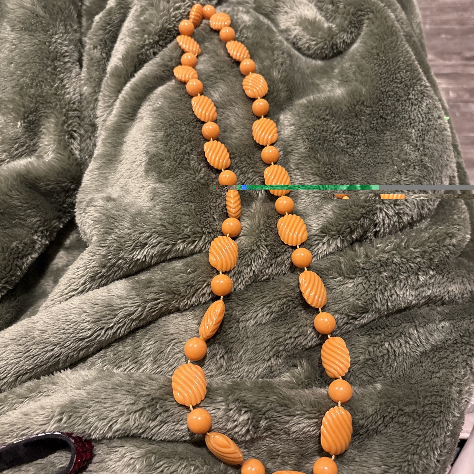 Butterscotch Bead Necklace Early Plastic Molded Wave Texture Single Strand 30″