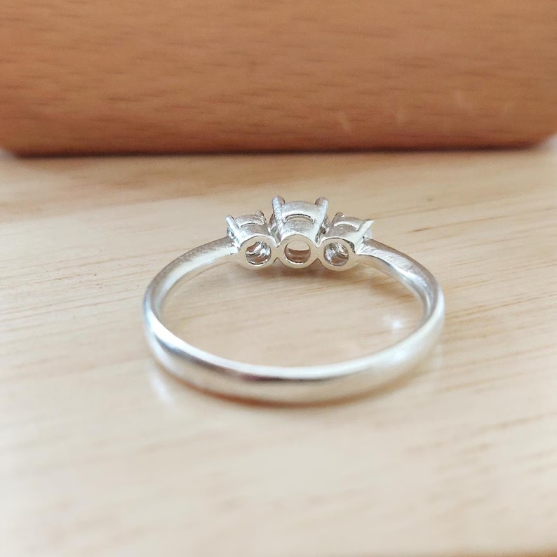 925 Sterling Silver 3-Stone Round Cut Gem Prong Setting Ring Adjustable Jewelry