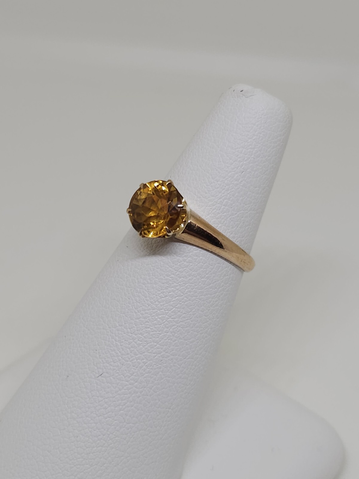 Vintage 12k Rose Gold 7.5 mm Round Citrine Solitaire Ring Size 5.75 2.4 Grams