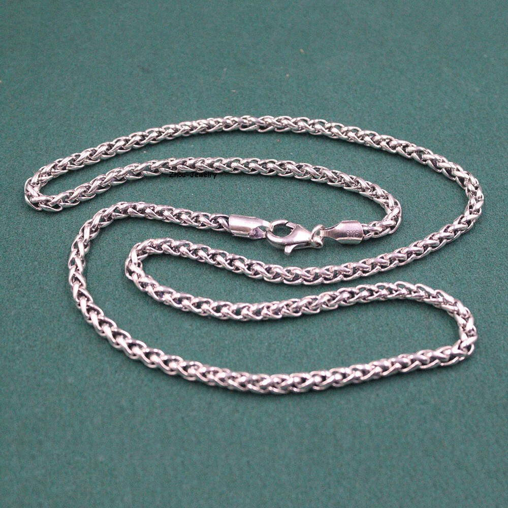 Pure S925 Sterling Silver Chain 4mm Wheat Link Necklace 26-27g 21.6inch L