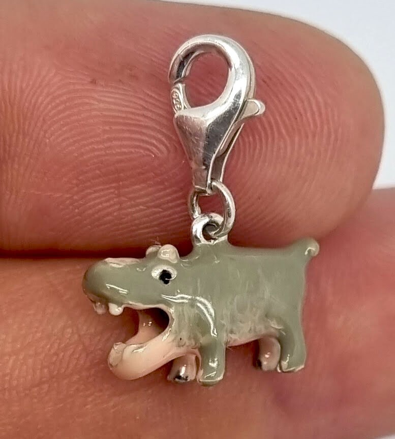 CLEARANCE Solid 925 Sterling Silver Hippo Hippopotamus Drop Charm 3D Pendant