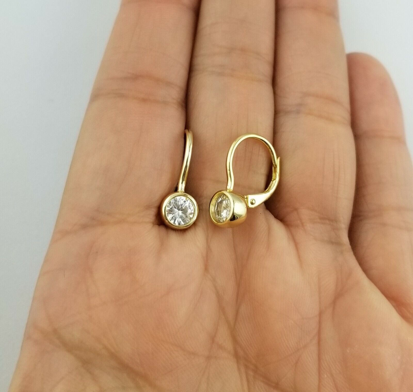 14K Yellow Gold Over 1Ct Round Simulated Diamond Drop Dangle Leverback Earrings