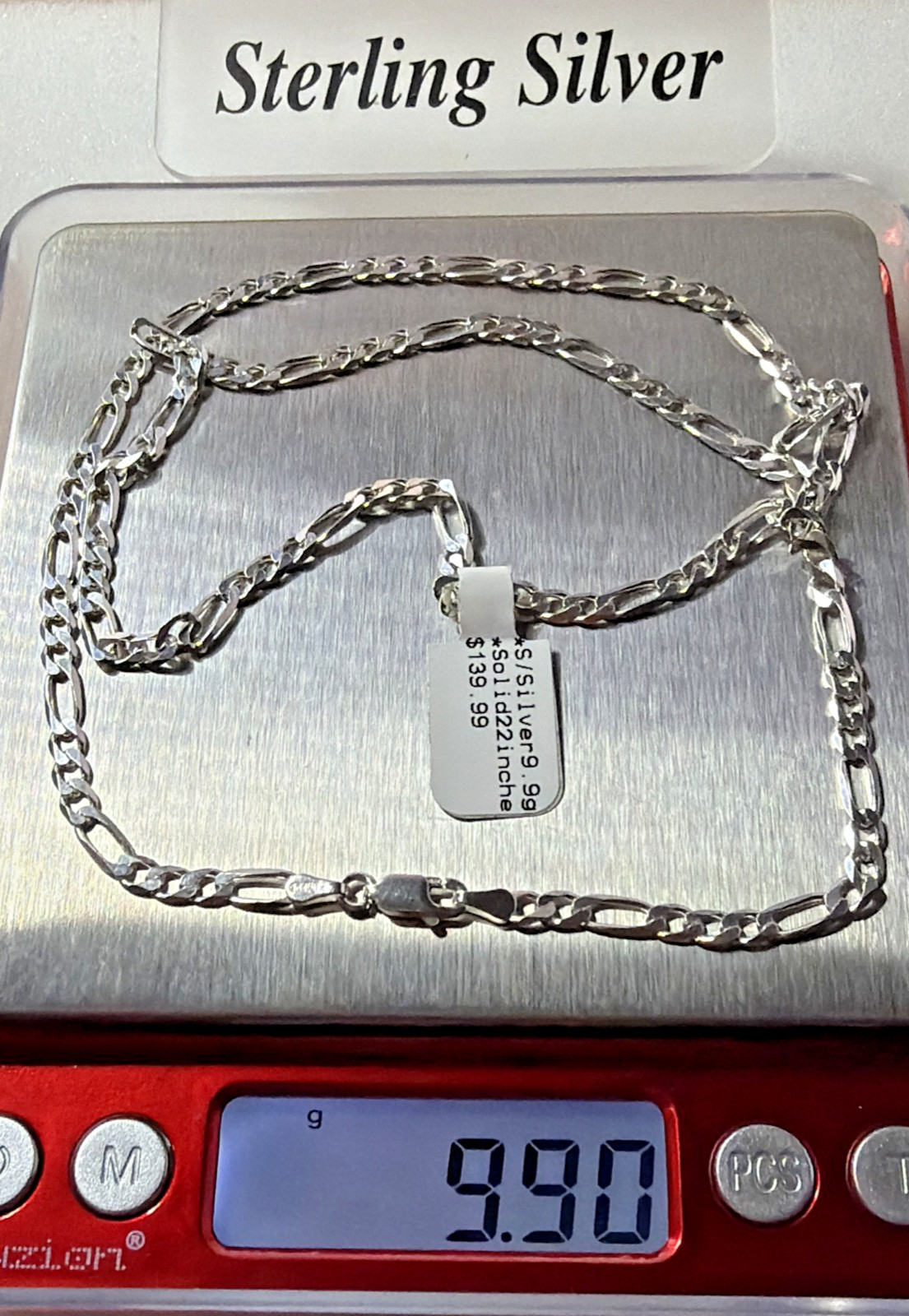 925 Sterling Silver Solid Italy Figaro LinkChain 9.9grams 3.9mm 22” Necklace NWT