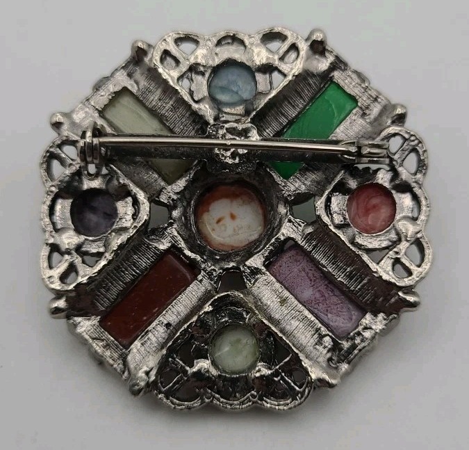 Silver Brooch Multiple Various Stones Vintage