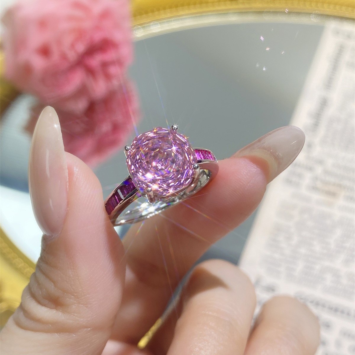 Sparkle Rose Cut Pink Topaz Gems Women Girl Jewelry Silver Necklace Stud Earring