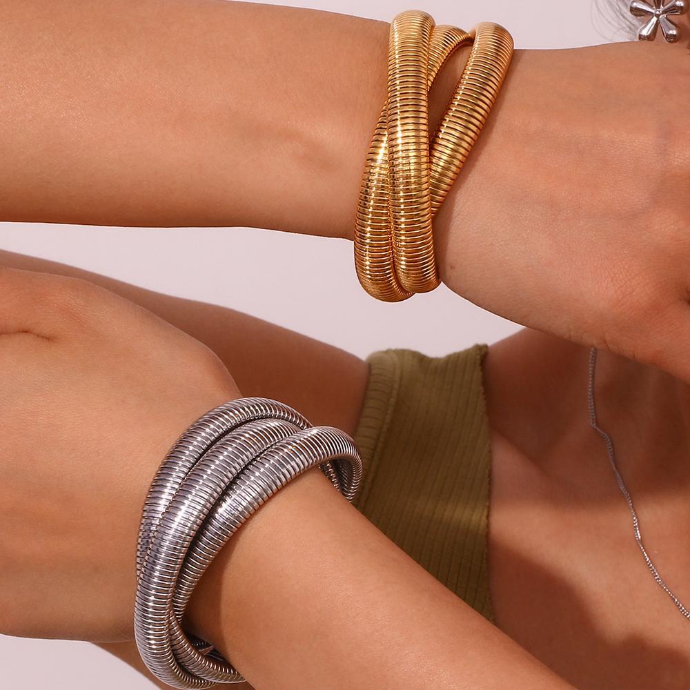 Three-Layer Winding Elastic Chain Gold/Silver Color Stainless Steel Bracelet