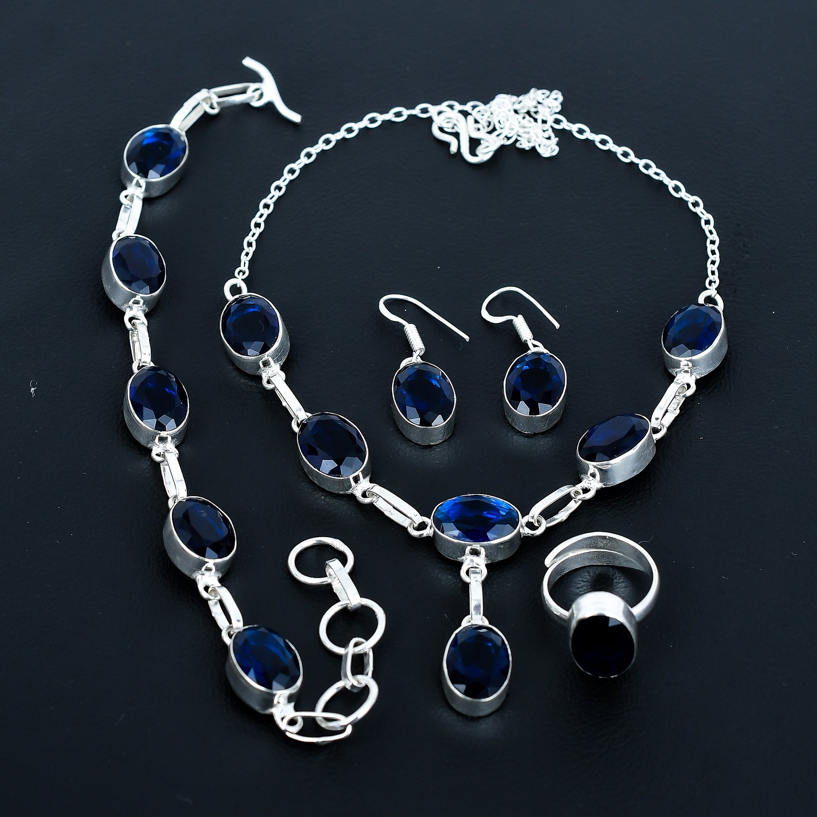 Iolite 925 Sterling Silver Oval Gemstone Handmade Ethnic Gift Jewelry Set VJ 195