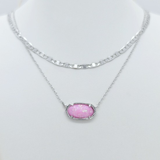 Kendra Scott Elisa Multi Strand Silver Pendant Necklace In Pink Opal