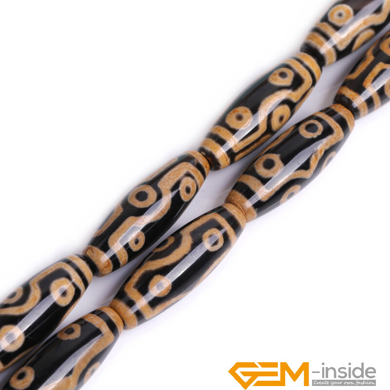 10x30mm Natural Dzi Buddha Tibetan Agate Olivary Rice Jewellery Making Beads 15″
