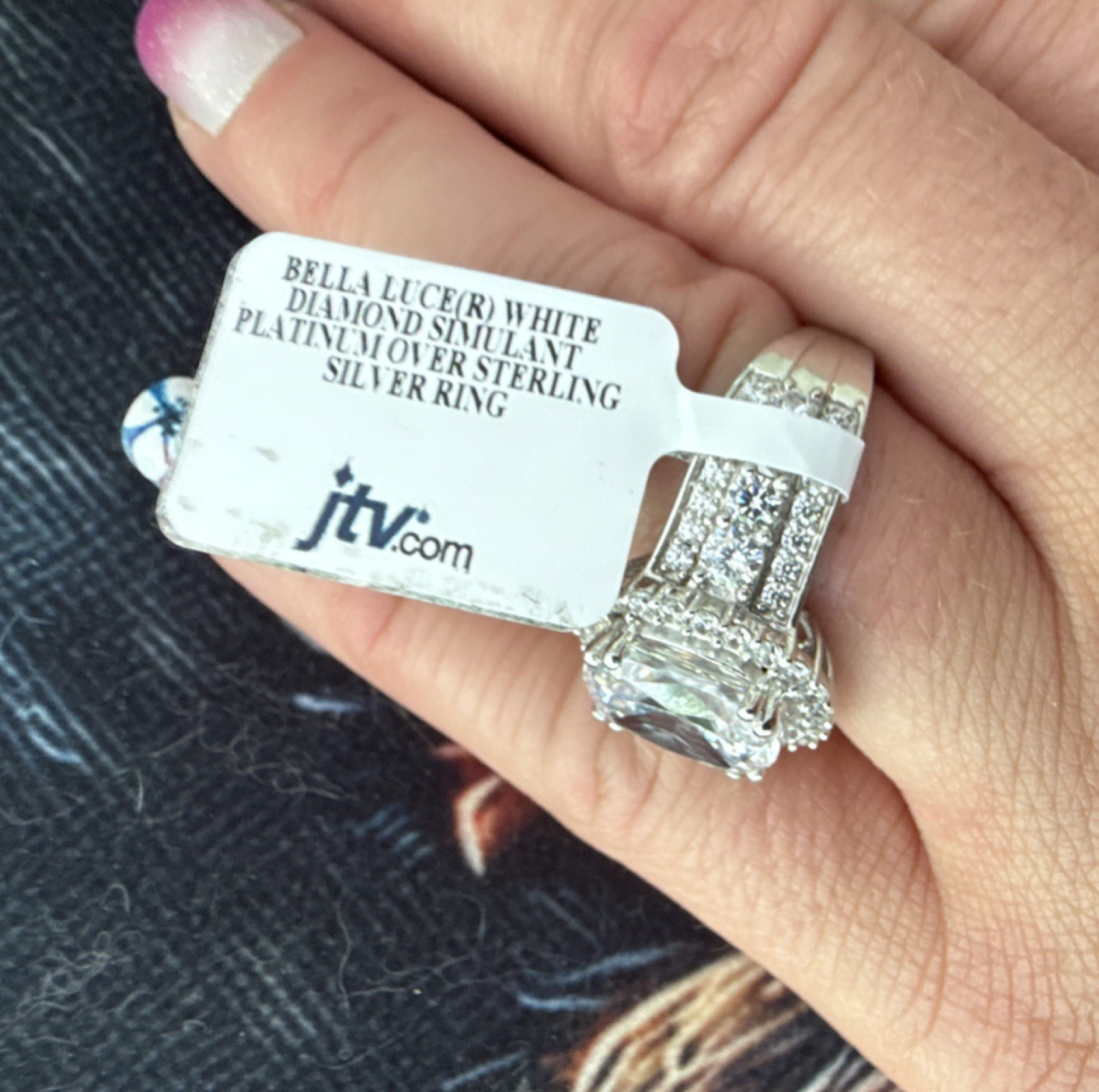 JTV Bella Luce White Diamond Simulant Platinum Over Sterling Silver Halo Ring