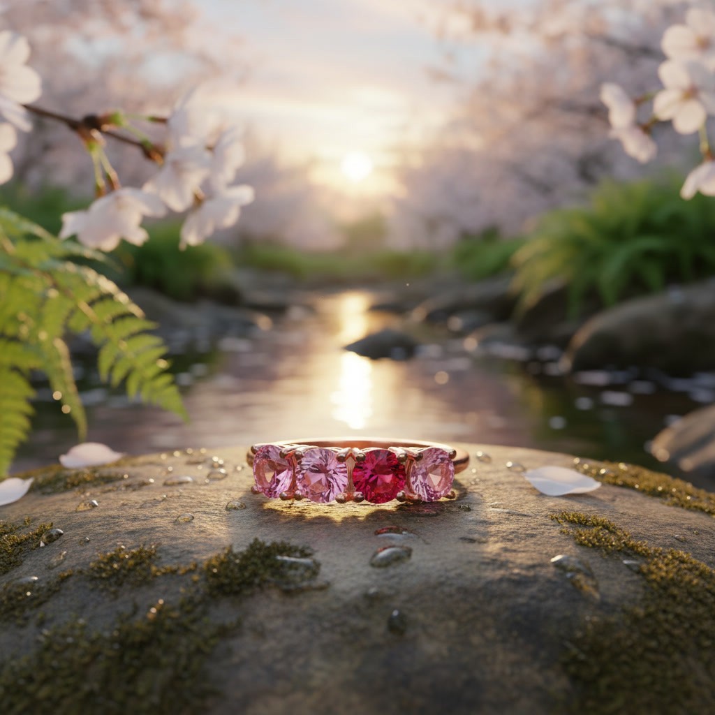 Gradient Pink Tourmaline Band Ring Round 4mm, Pink Tourmaline Gemstone Ring