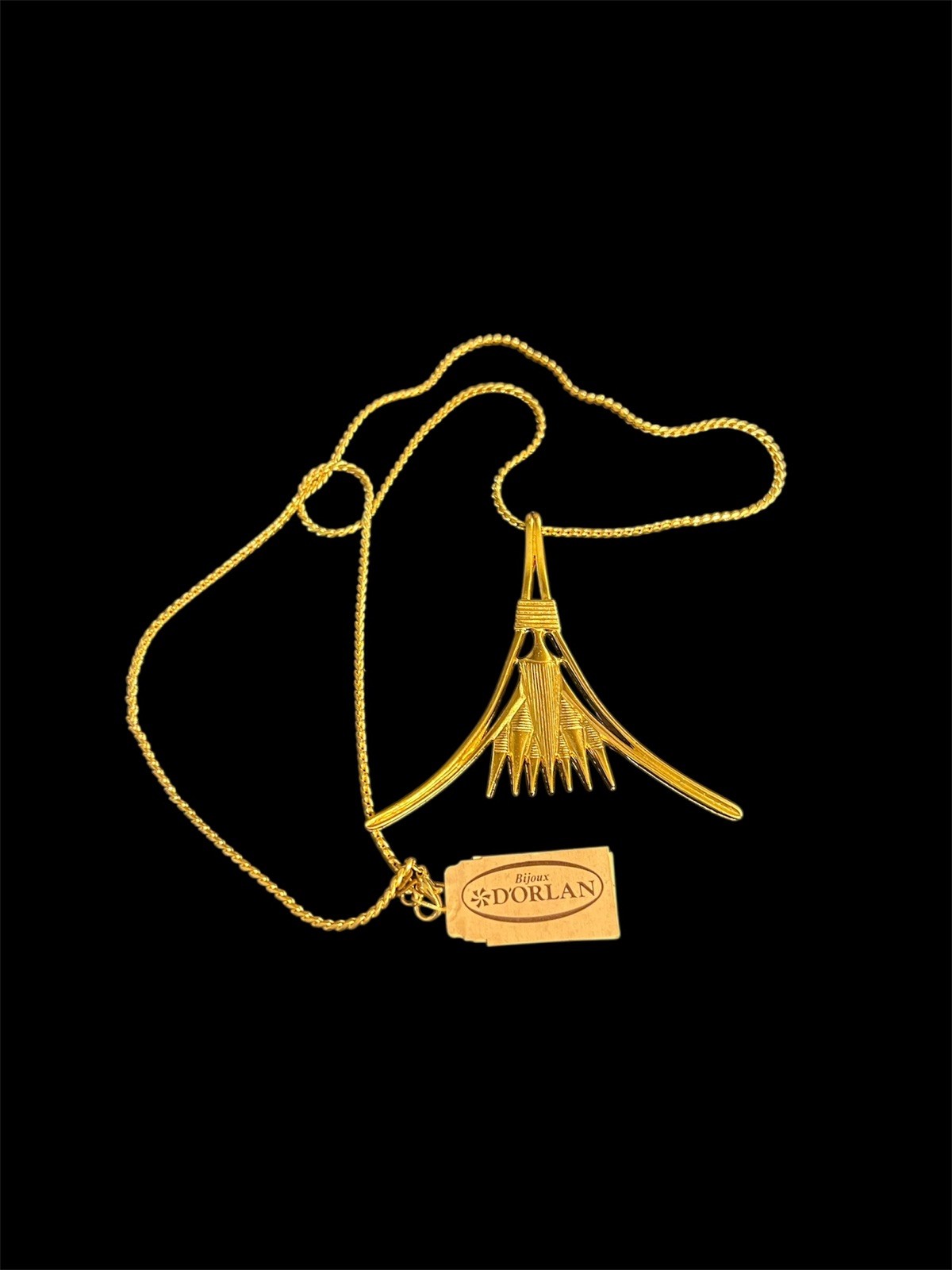 Vintage D’Orlan Bijoux Goldtone Eqyptian Revival Papyrus Pendant Necklace