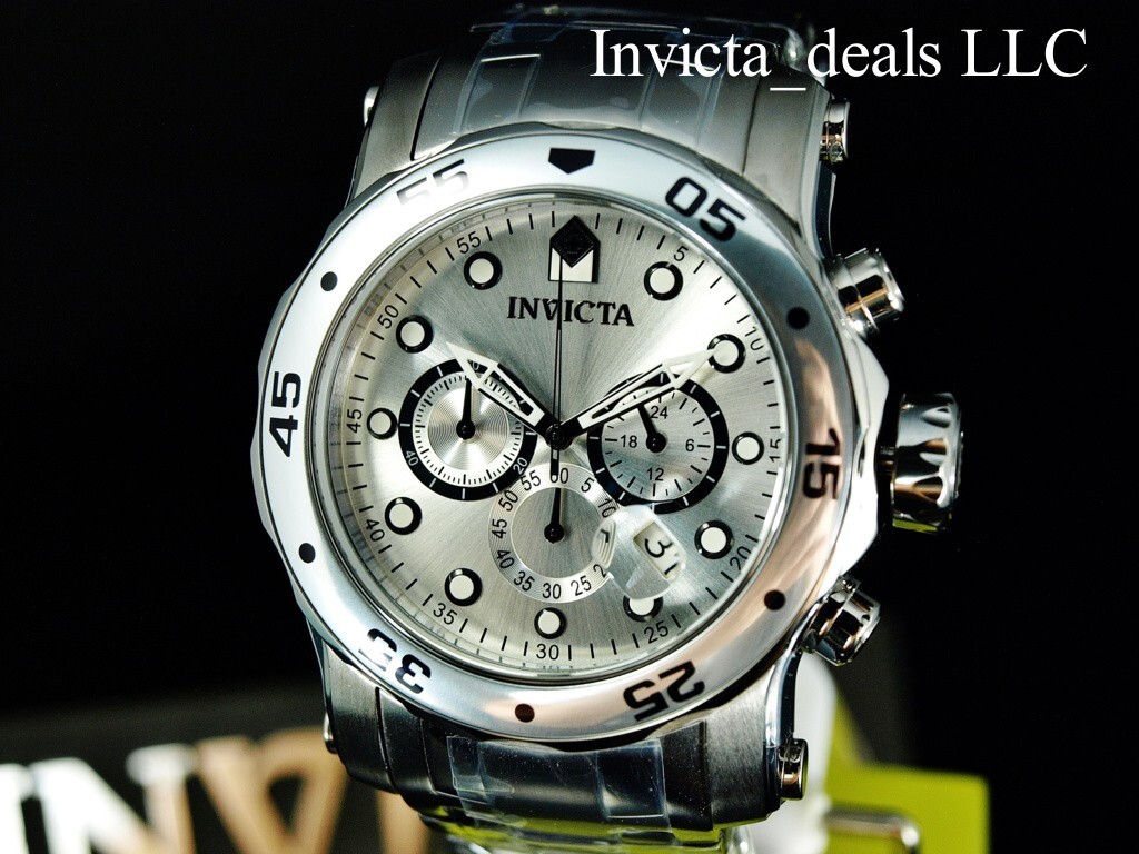 Invicta Men’s 48mm Pro Diver SCUBA Chronograph SILVER DIAL ALL Silver Tone Watch