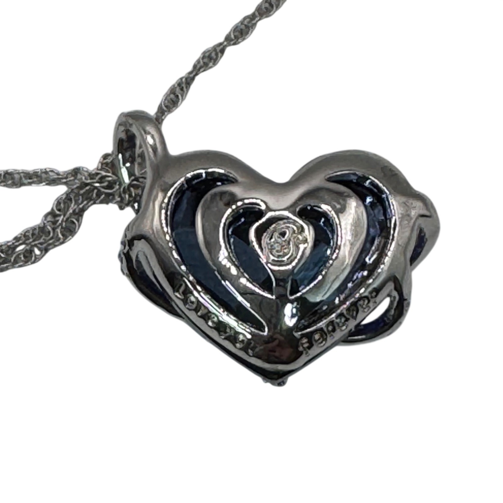 Qianse Swarovski Blue Crystal Heart of The Sea Pendant Necklace Silver Tone NEW