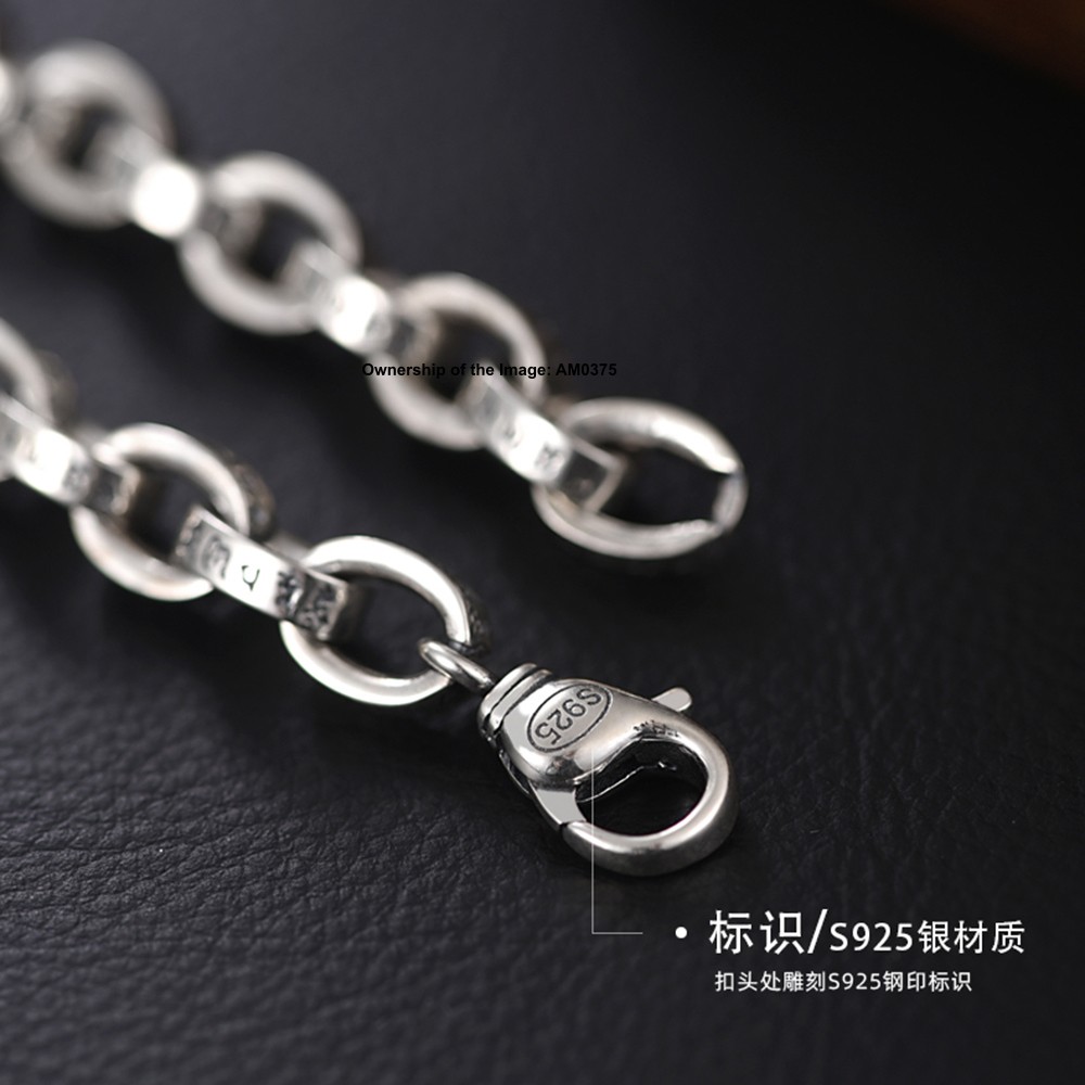 Real S925 Sterling Silver Bracelet 8mm Oval Link Bracelet Women Men 7.1-8.7inch