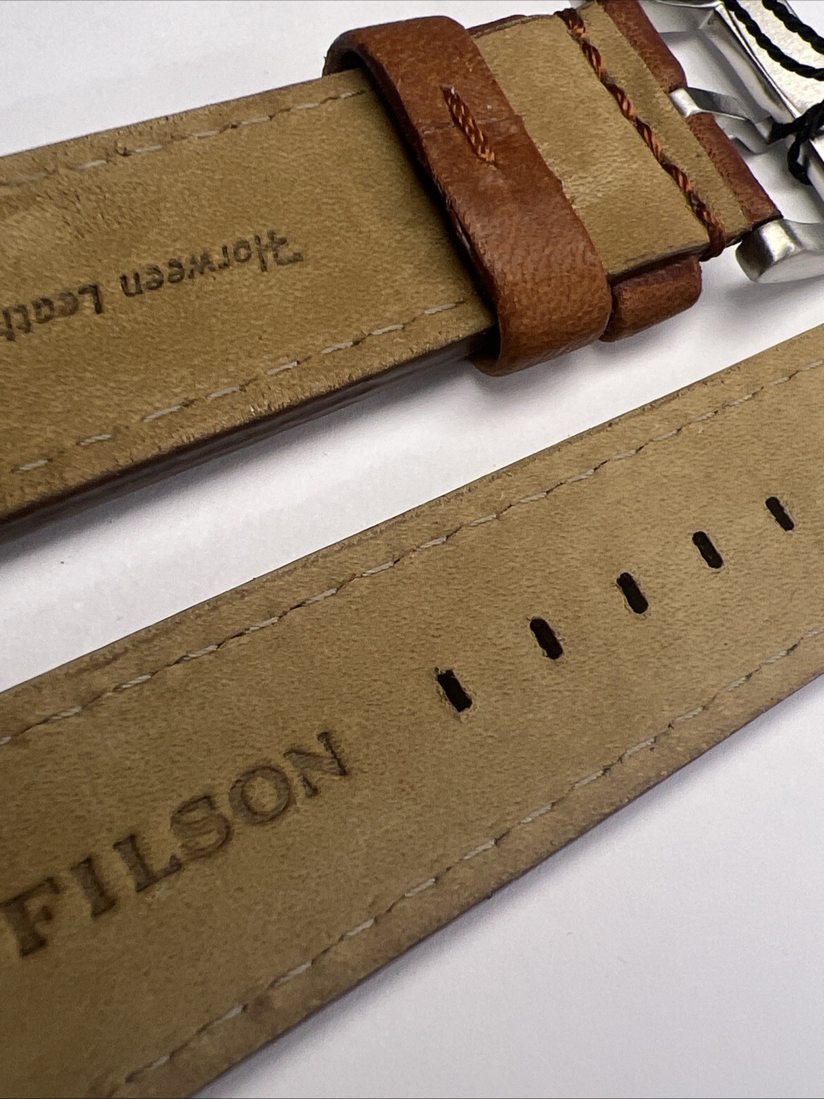 Filson Cognac Brown 22mm x 22mm Leather Watch Strap w/ Steel Tang Clasp