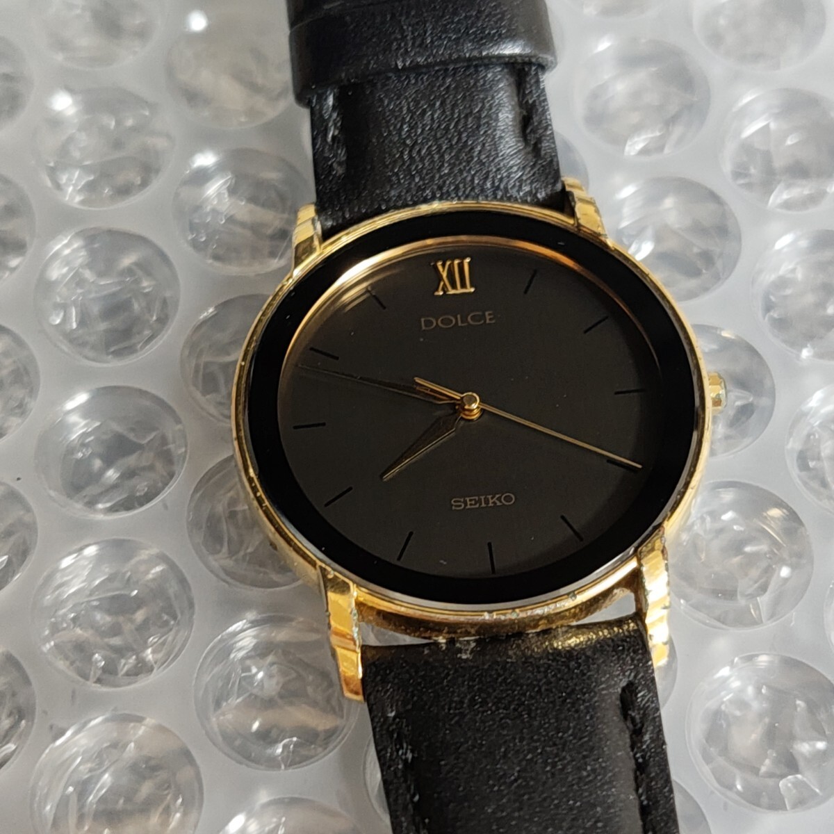 Working SEIKO Seiko Dolce Dolce 5E31-6C10 Case Gold Men Women Black Dial Watch