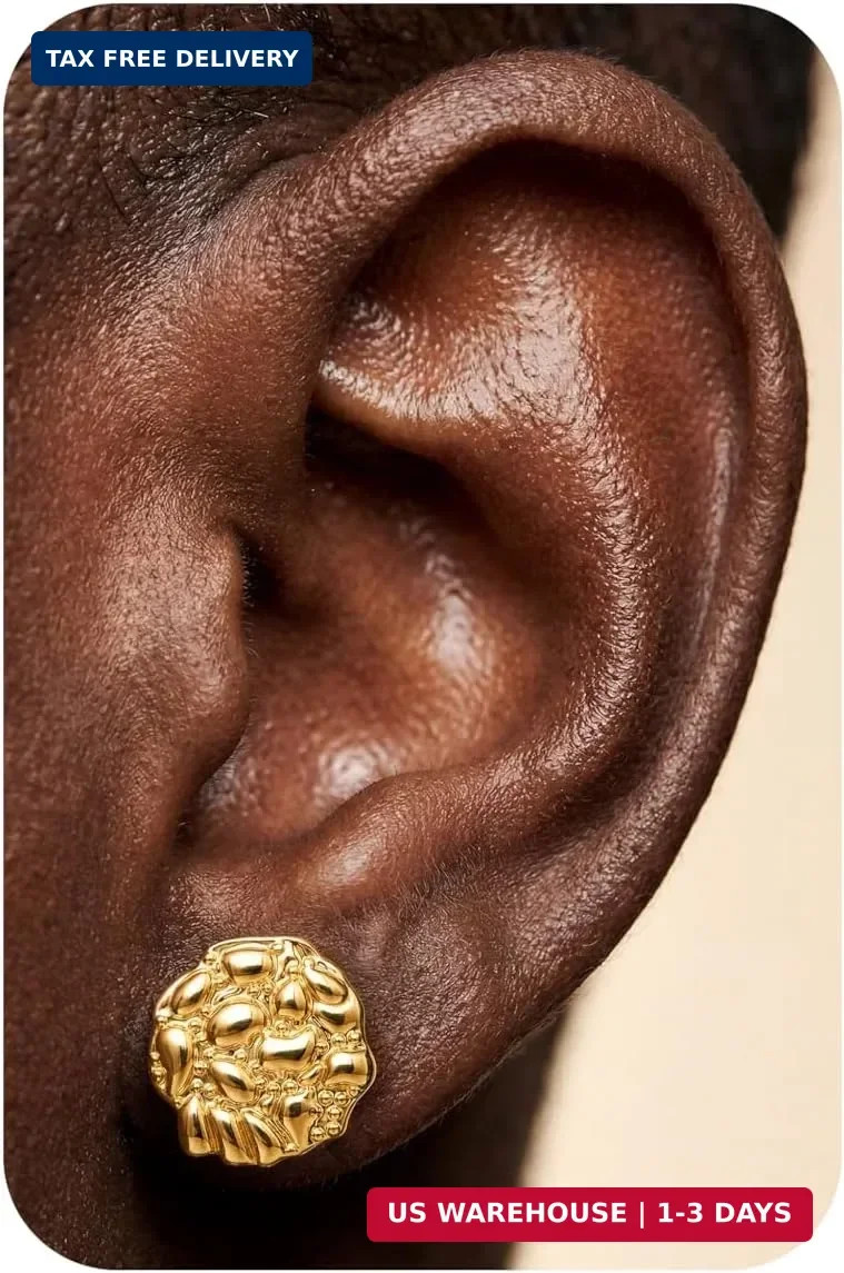 925 Sterling Silver Post Nugget Earrings for Men Hypoallergenic 14K Gold Plated