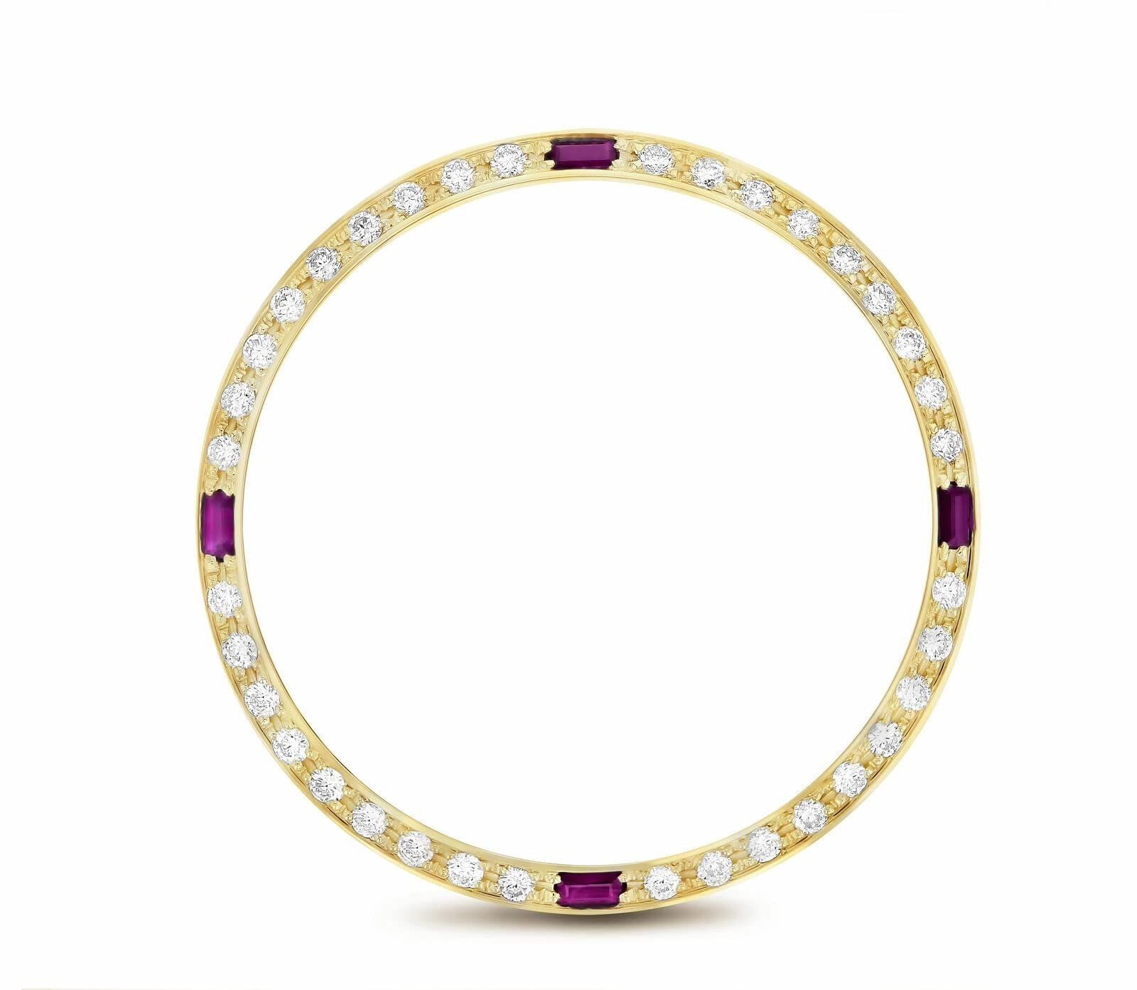 1CT BEAD SET PAVE MOISSANITE BEZEL 18KY FITS WITH ROLEX DATEJUST WITH 4 RUBY