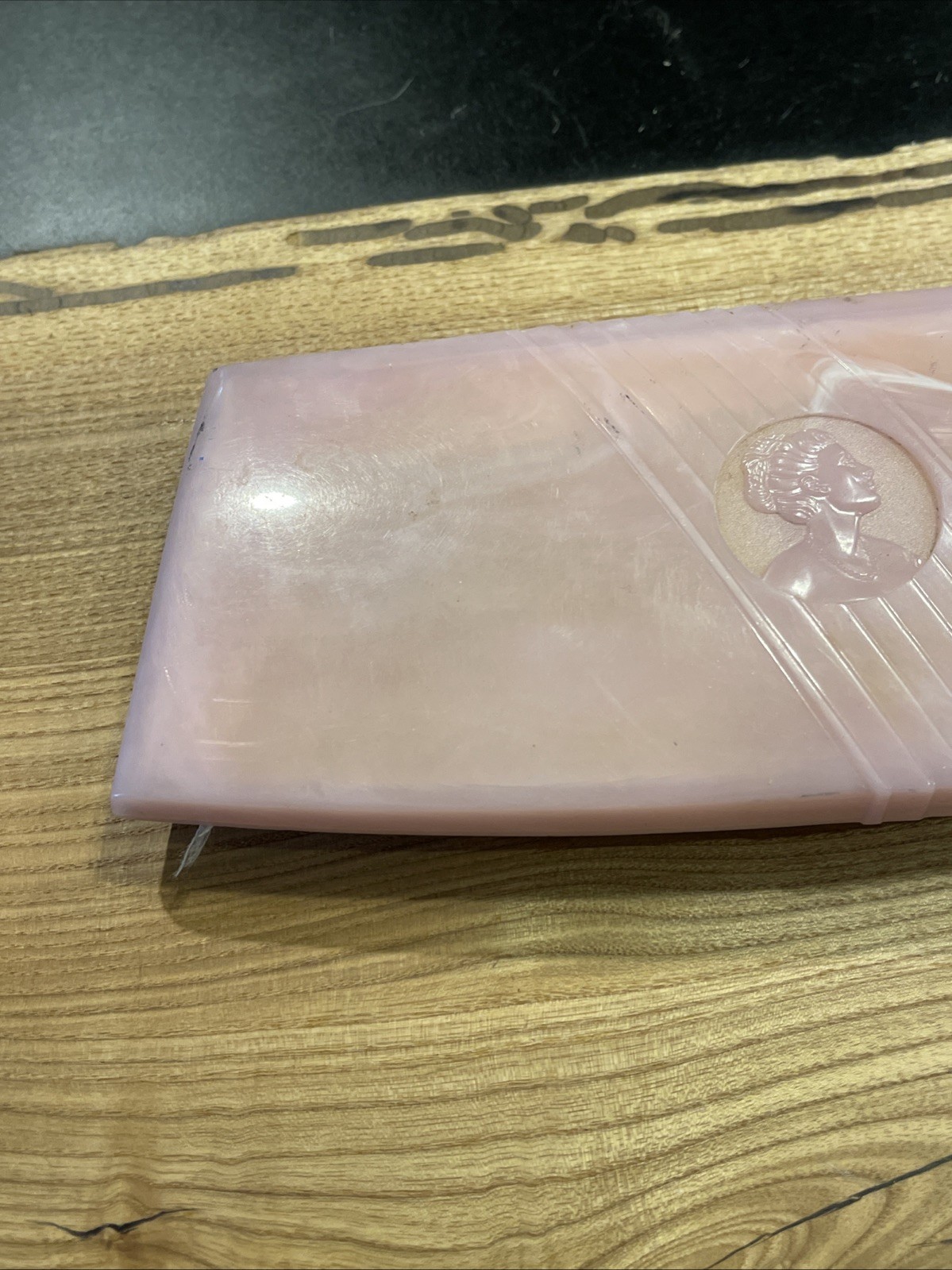 Braun Crystal Pink Celluloid Jewelry Case & Pearl Necklace Vintage