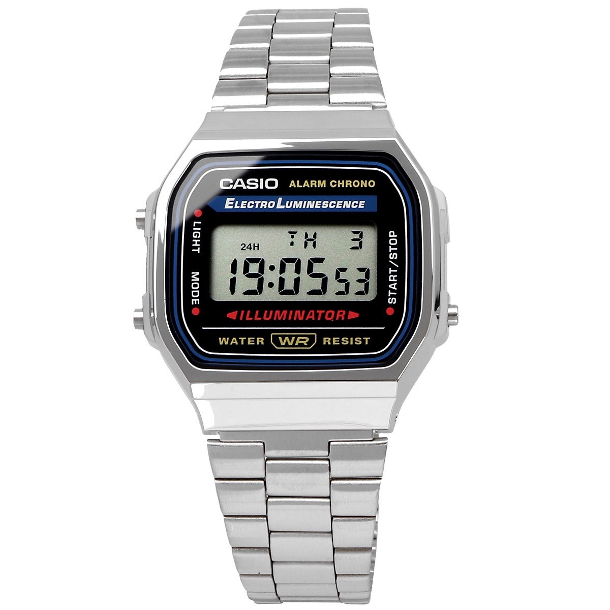 Casio A168WA-1WDF Vintage Digital Watch Silver Stainless Steel EL Backlight Retr