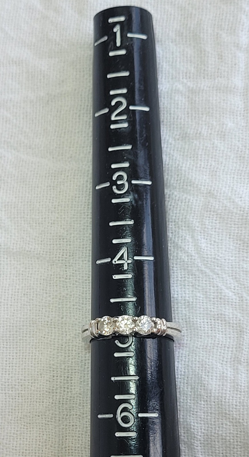 “DQ” Diamonique – Sterling Silver 3-stone CZ ring