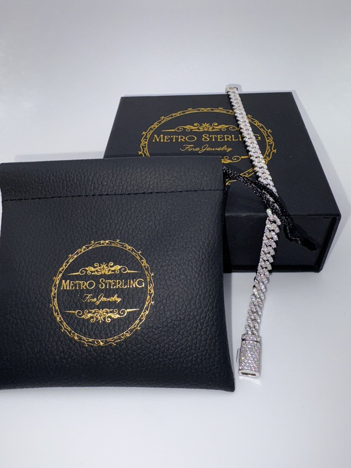 Moissanite Miami Cuban Link Bracelet White Gold Plated 925 Silver Men’s Women’s