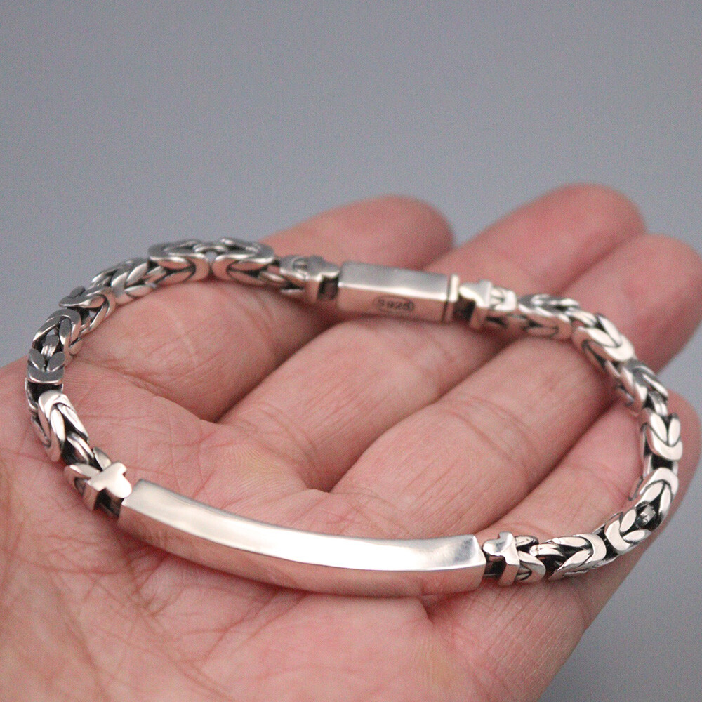 Solid 925 Sterling Silver 4mm Byzantine Link Chain Bracelet 8.26inch Special